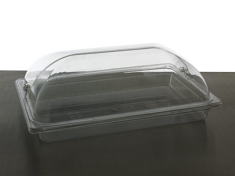 1/1GN Serving Tray with Squat Hinged Lid Food Cover - Clear Polycarbonate Carousel 1