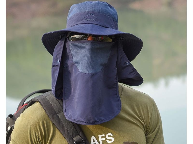 Sun Hat Wide Brim Bucket Outdoor Fishing Hiking Cap UV Protection NAVY :  BidBud