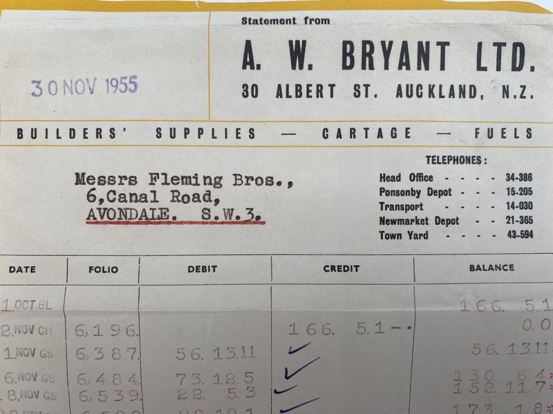 OLD INVOICE / RECEIPT: A. W. Bryant Ltd, Auckland - Builders Suppliers 1955 Carousel 1