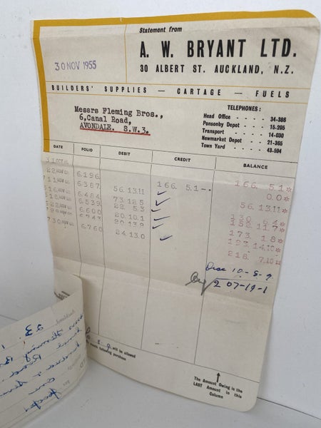 OLD INVOICE / RECEIPT: A. W. Bryant Ltd, Auckland - Builders Suppliers 1955 Carousel 3