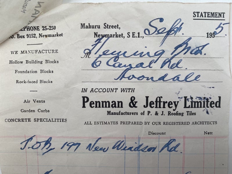 OLD INVOICE / RECEIPT: Penman Jeffrey Ltd, Newmarket - Roof Tiles 1955 Carousel 1