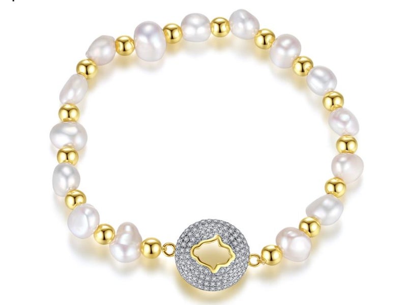 Bracelet Baroque Pearls CZ Diamonds Yellow Gold Plated Bracelet Carousel 1