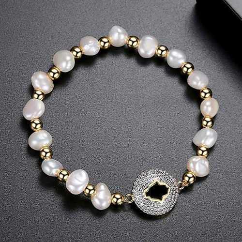 Bracelet Baroque Pearls CZ Diamonds Yellow Gold Plated Bracelet Carousel 2