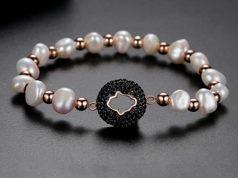 Bracelet Baroque Pearls CZ Diamonds Rose Gold Plated Bracelet Carousel 1