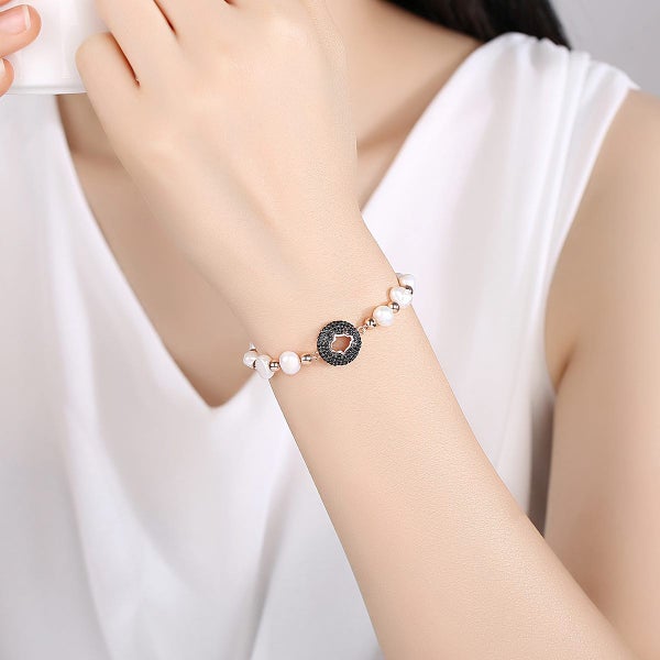 Bracelet Baroque Pearls CZ Diamonds Rose Gold Plated Bracelet Carousel 2
