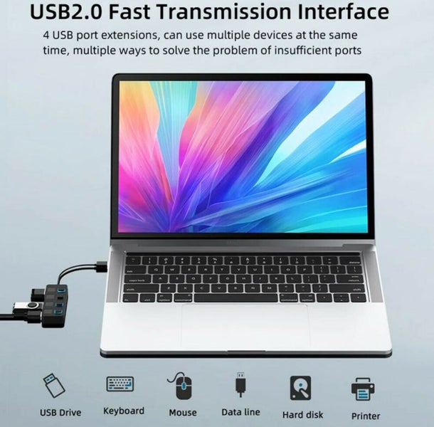 USB 2.0 Power Adapter Multi Splitter Expander 4 Ports Hub With Switch For PC Carousel 3