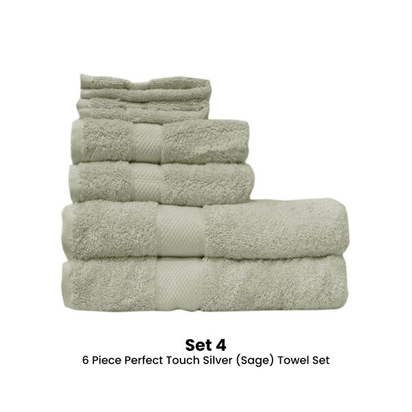 6 Piece Quality Soft 100% Cotton Perfect Touch Silver (Sage) Towel Set Carousel 2