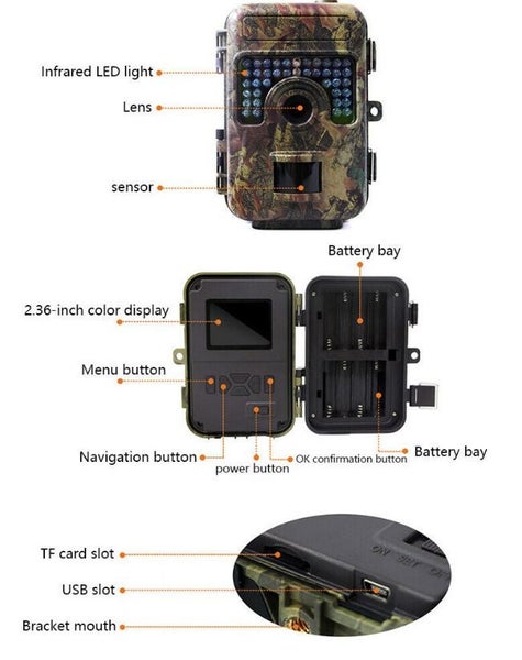 2.3" 16MP Hunting Trail Camera HD 1080P Wildlife Scouting Cam Night Vision IP66 Carousel 2