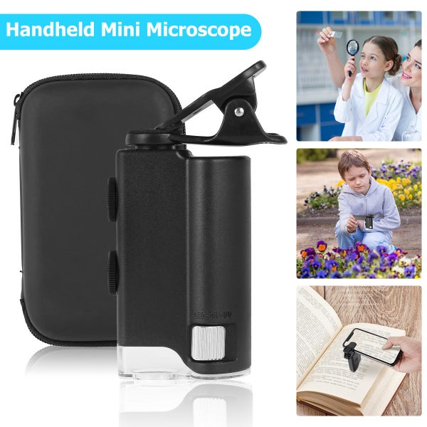 60-100x Pocket Microscope Electric Mini Microscope with LED & UV Light Carousel 1