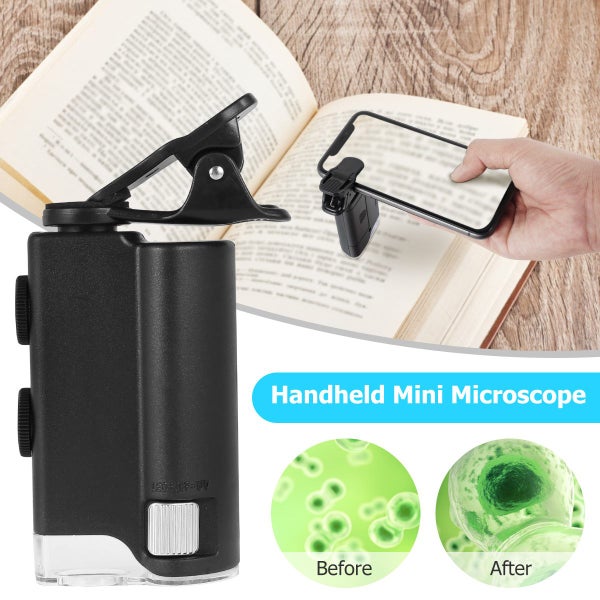 60-100x Pocket Microscope Electric Mini Microscope with LED & UV Light Carousel 2