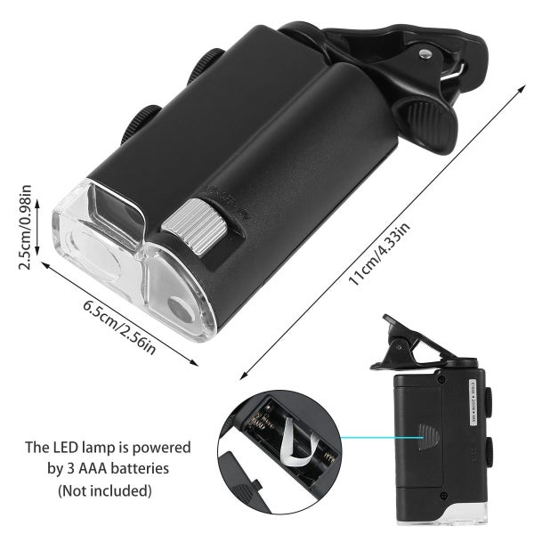 60-100x Pocket Microscope Electric Mini Microscope with LED & UV Light Carousel 9