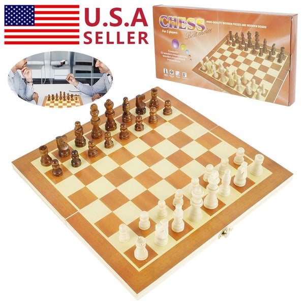 Chess Set Vintage Board Wooden Box Pieces Wood Game Carved Folding Comp Carousel 1