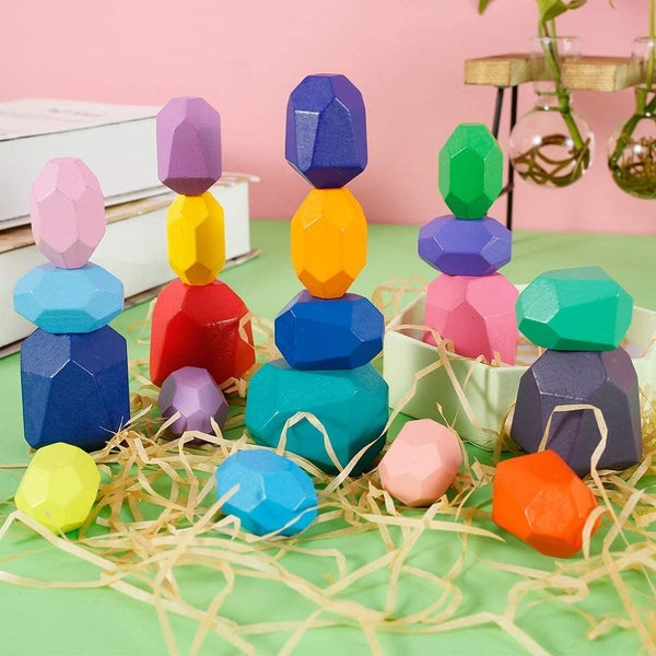 20PCS Wooden Balancing Stacking Stones Rocks, Wood Building Blocks Set, Sorting Carousel 1