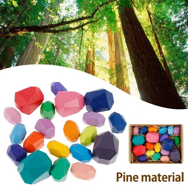 20PCS Wooden Balancing Stacking Stones Rocks, Wood Building Blocks Set, Sorting Carousel 2