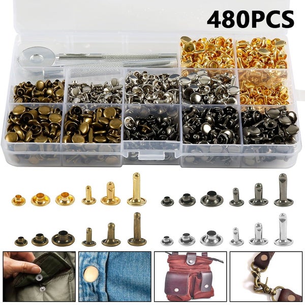 480PCS Leather Rivets Double Cap Rivet Tubular Metal Studs Fastener Sna Carousel 1