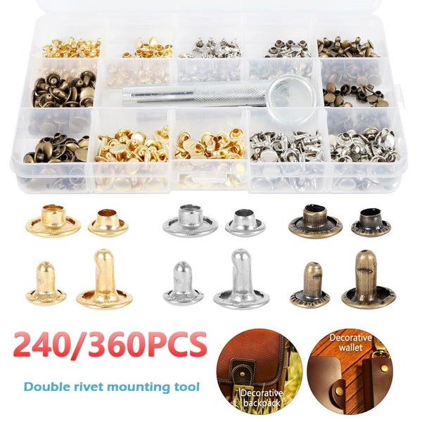 240/360pcs Leather Rivets Double Cap Rivet Tubular Metal Studs with Punch Pliers Carousel 1