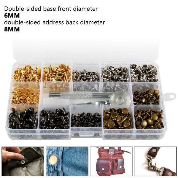 240/360pcs Leather Rivets Double Cap Rivet Tubular Metal Studs with Punch Pliers Carousel 2