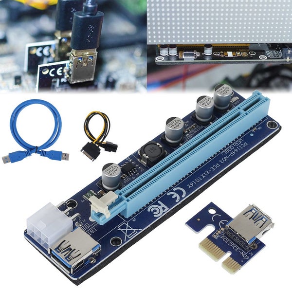6 Pin PCI-E 1x To 16x Riser Card Adapter GPU Extender Crypto Mining Boa Carousel 1
