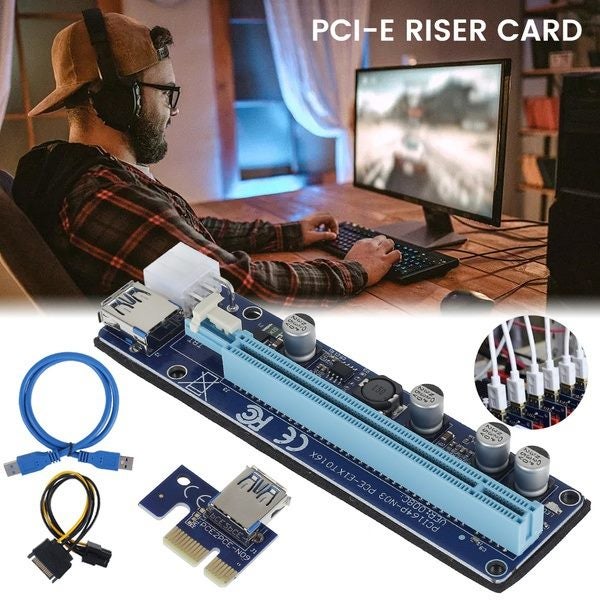 6 Pin PCI-E 1x To 16x Riser Card Adapter GPU Extender Crypto Mining Boa Carousel 2