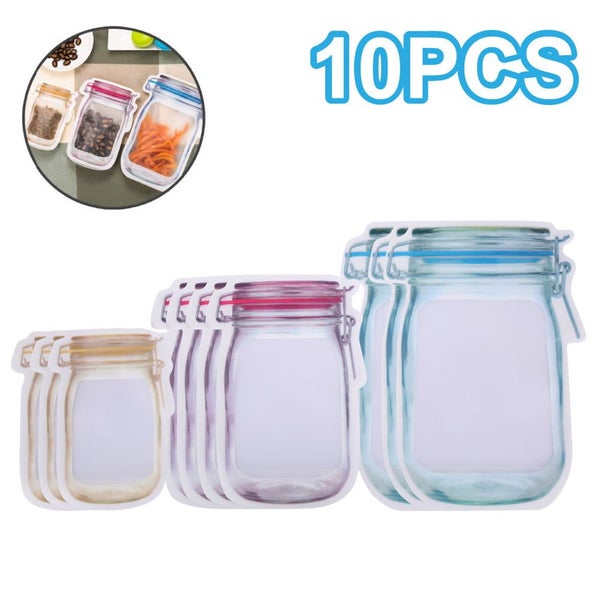 10PCS Reusable Ziplock Storage Bag Mason Jar Zipper Bags Multi Size Zip Carousel 1
