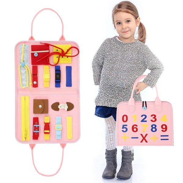 Toddler Busy Board Toy, Montessori Basic Skills Activity Board Improve Carousel 1