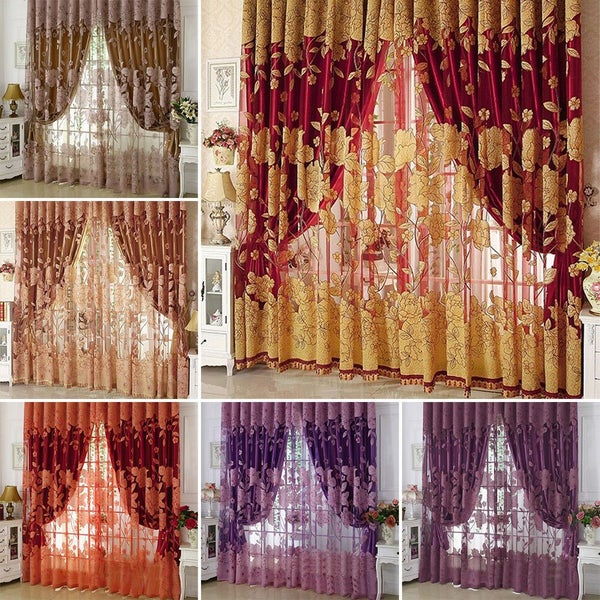 Flower Pattern Voile Curtains Living Room Window Curtain Tulle Sheer Cu Carousel 2