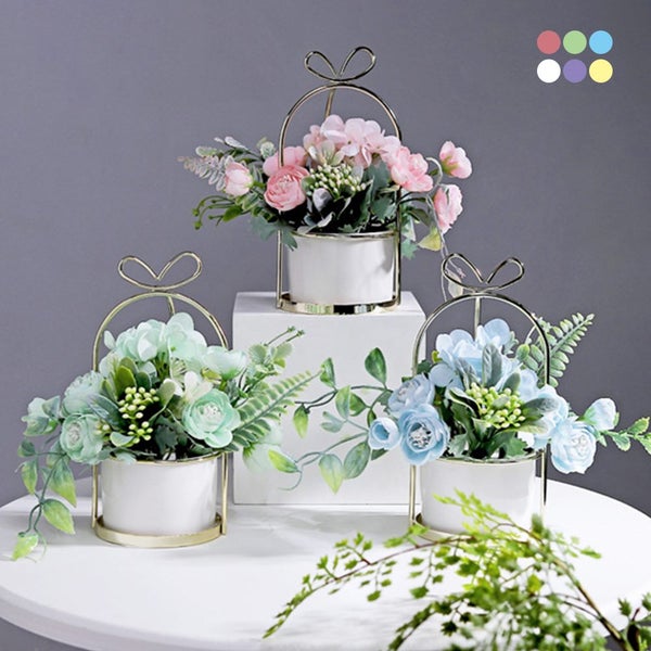 Flower And Vase Decoration Artificial Flower Ceramic Pot Desktop Decora Carousel 1
