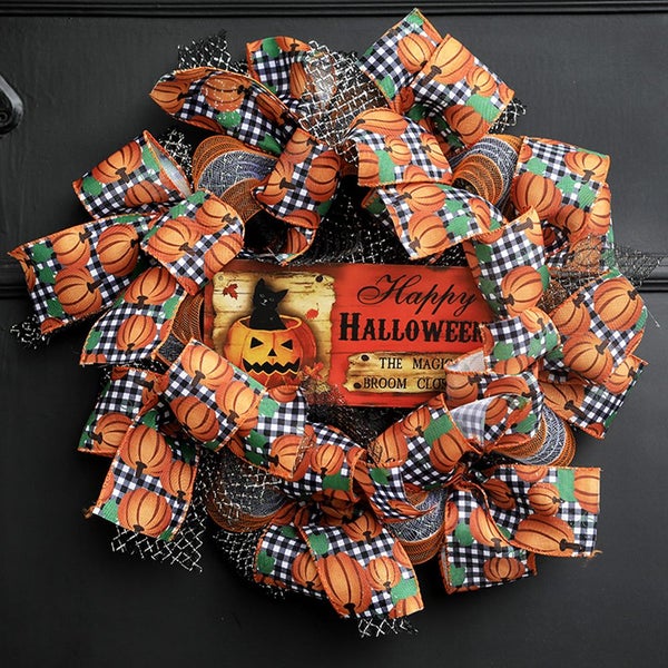 Fall Door Wreath Halloween Autumn Maple Leaf Pumpkin Pinecone Harvest W Carousel 2