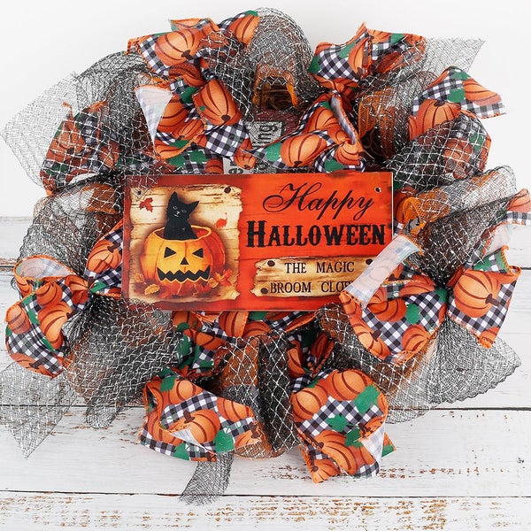 Fall Door Wreath Halloween Autumn Maple Leaf Pumpkin Pinecone Harvest W Carousel 6