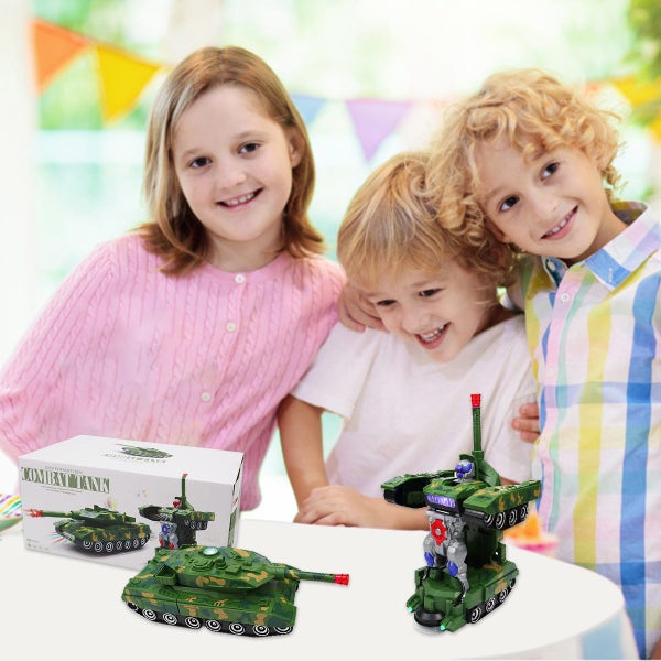 Automatic Transforming Robot Tank Toys with LED Light and Music Battery Carousel 2