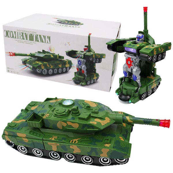 Automatic Transforming Robot Tank Toys with LED Light and Music Battery Carousel 7
