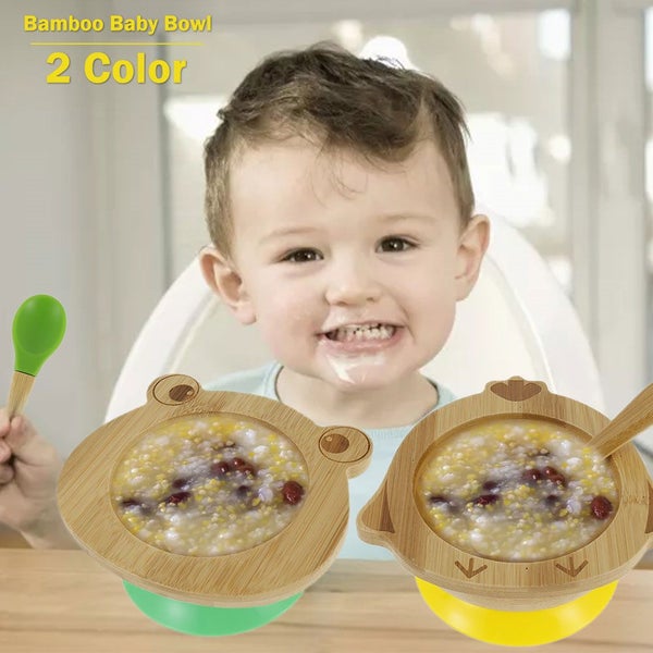 Baby Suction Bowl&Spoon BPA Free Bamboo Feeding Dinner Set Removable Su Carousel 1