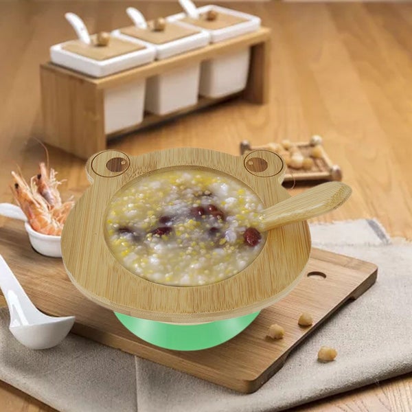 Baby Suction Bowl&Spoon BPA Free Bamboo Feeding Dinner Set Removable Su Carousel 2