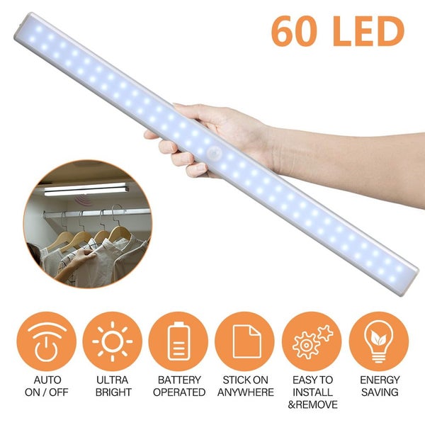 60 LED Cabinet Light USB Rechargeable Under Strip Night Lamp PIR Sensor Carousel 1