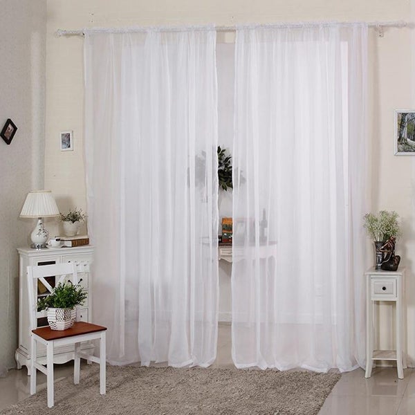 2Pcs Panels Of Voile Slot Top Net Curtains Plain Window Curtain Home De Carousel 1