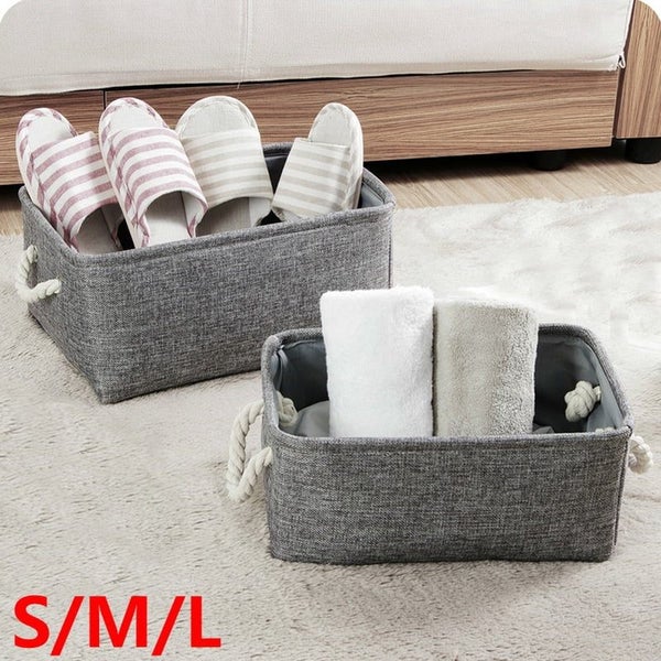 L Storage Bin Basket Box Linen Fabric Organizer Drawer Container Househ Carousel 1