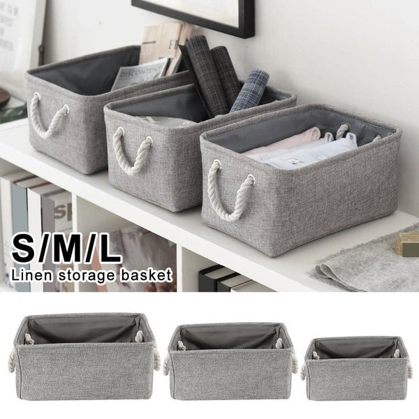 L Storage Bin Basket Box Linen Fabric Organizer Drawer Container Househ Carousel 2