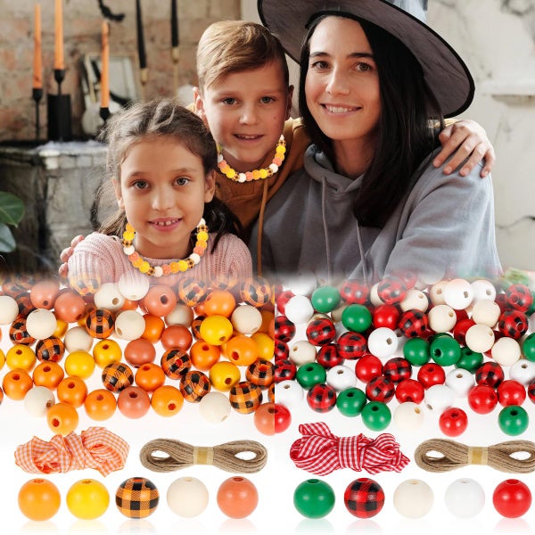 200PCS Jewelry Making Set Fall Wooden Beads Set Wood Spacer Beads for F Carousel 2