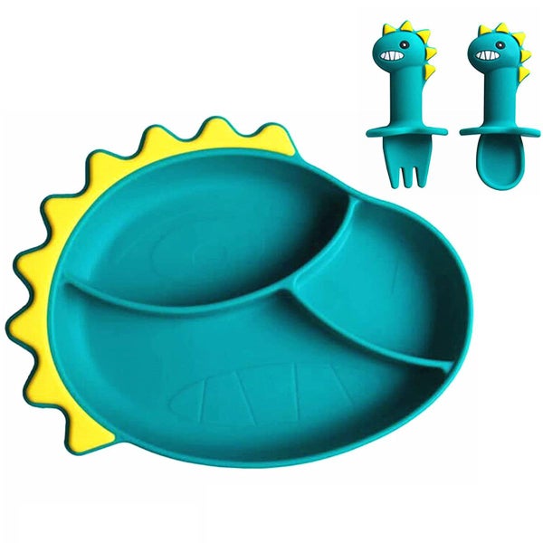 Kid Plates, Cute Dinosaur Shape Suction Silicone Food Fruits Divided Pl Carousel 1