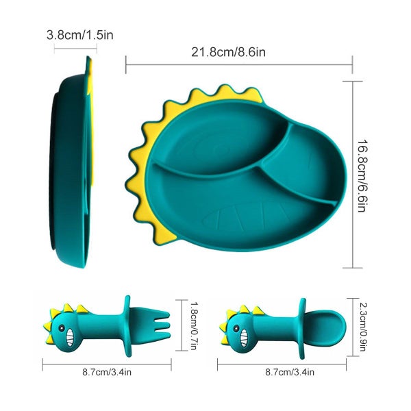 Kid Plates, Cute Dinosaur Shape Suction Silicone Food Fruits Divided Pl Carousel 9