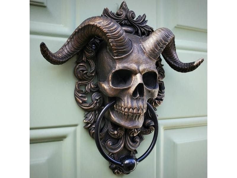 Gothic Style Horned God Skull Door Knocker Decor Pendant Resin Wall Head Carousel 1