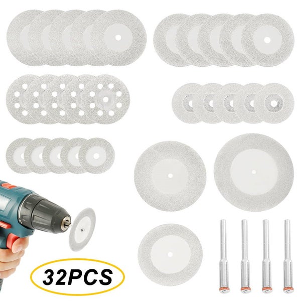 32Pc Diamond Cutting Discs Wheel Saw Blades Set+Drill Bit For Dremel Ro Carousel 1