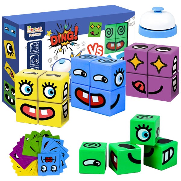 Wooden Expression Puzzle Building Cubes,Face Change Cube Game Education Carousel 1