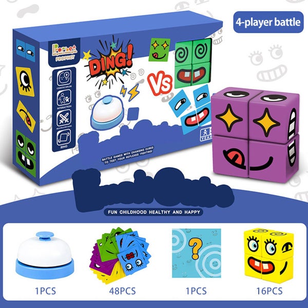 Wooden Expression Puzzle Building Cubes,Face Change Cube Game Education Carousel 2