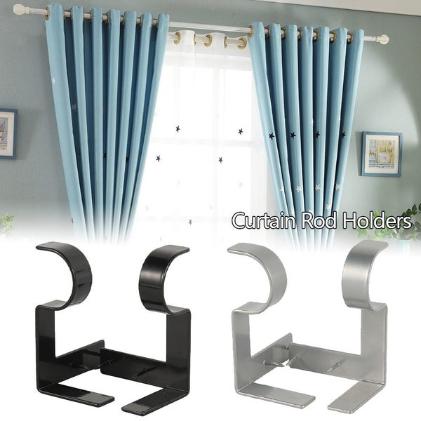 2PCS Heavy Duty Metal Curtain Rod Pole Wall Brackets Screw Hook Holder Carousel 1