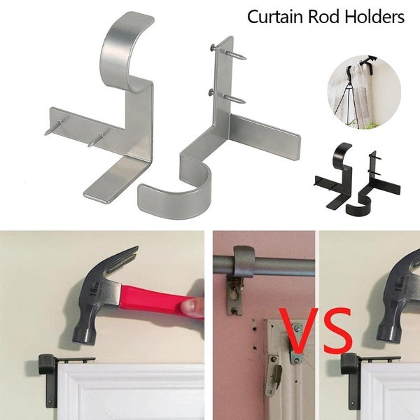 2PCS Heavy Duty Metal Curtain Rod Pole Wall Brackets Screw Hook Holder Carousel 2