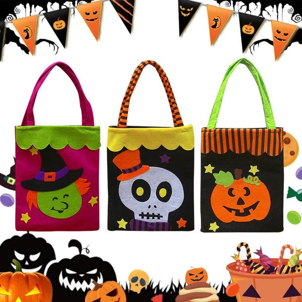 3 Pack Halloween Non-Woven Bags Trick or Treat Tote Gift Bags Orange Bl Carousel 1