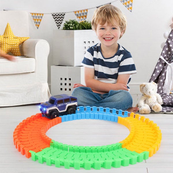 Race Tracks Toys for Boys ,Flexible Track Playset with 4pcs Tracks and Carousel 1