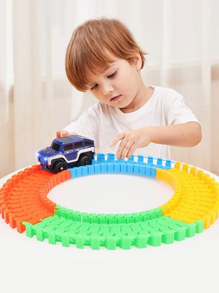 Race Tracks Toys for Boys ,Flexible Track Playset with 4pcs Tracks and Carousel 10