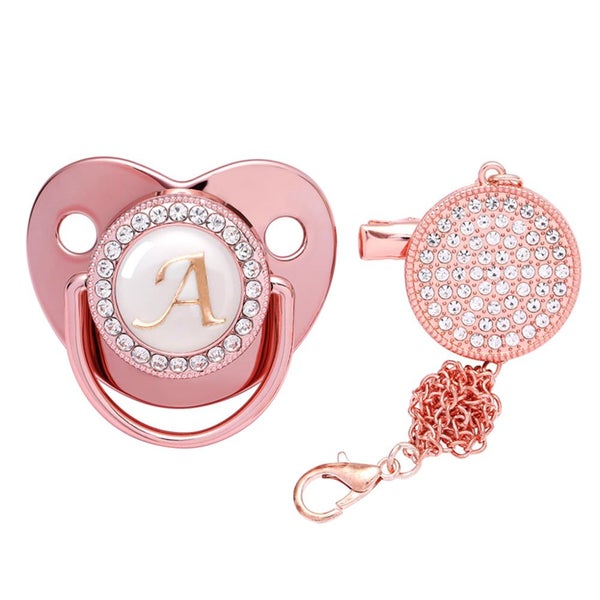 Baby Initial Letters Pacifier with Clip, Rose Gold Bling Pacifiers 6 -1 Carousel 1